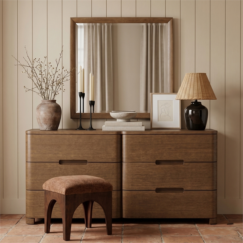 Meridian Furniture Caswell Brown Oak Veneer And Solid Wood Mirror