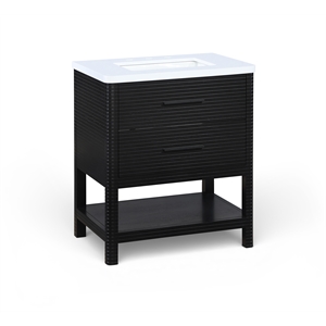 Meridian Furniture Oakwell 30&quot Black Wood And Engineered Stone Bathroom Vanity