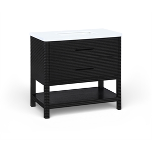 Meridian Furniture Oakwell 36&quot Black Wood And Engineered Stone Bathroom Vanity