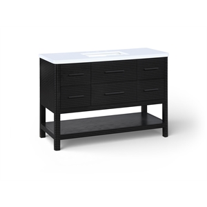 Meridian Furniture Oakwell 48&quot Black Wood And Engineered Stone Bathroom Vanity