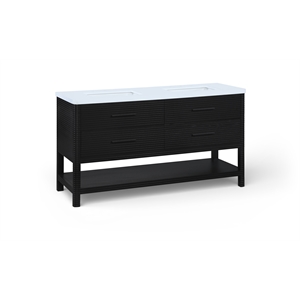 Meridian Furniture Oakwell 60&quot Black Wood And Engineered Stone Bathroom Vanity