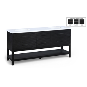 Meridian Furniture Oakwell 72&quot Black Wood And Engineered Stone Bathroom Vanity