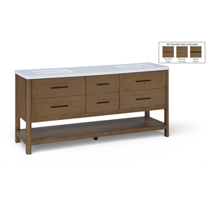 Meridian Furniture Oakwell 72&quot Brown Wood And Engineered Stone Bathroom Vanity