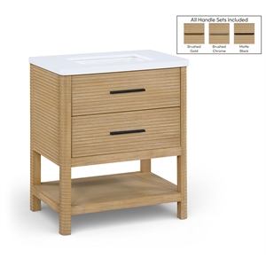 Meridian Furniture Oakwell 30&quot Natural Wood And Engineered Stone Bathroom Vanity
