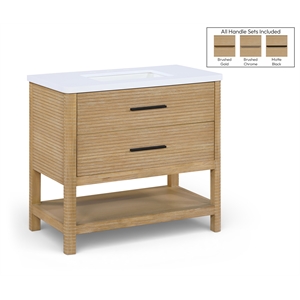 Meridian Furniture Oakwell 36&quot Natural Wood And Engineered Stone Bathroom Vanity