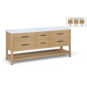 Meridian Furniture Oakwell 72&quot Natural Wood And Engineered Stone Bathroom Vanity