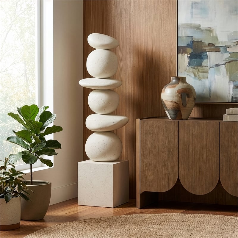 Meridian Furniture Torix Cream Concrete Sculpture