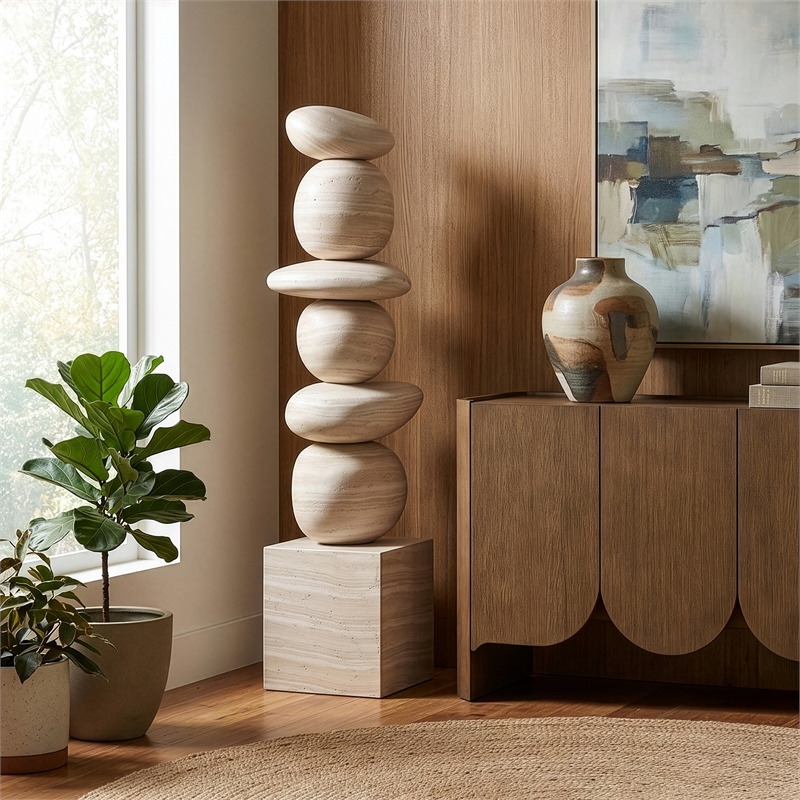 Meridian Furniture Torix Travertine Concrete Sculpture