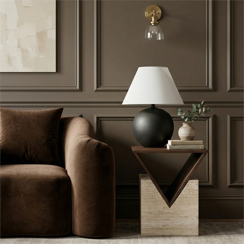 Meridian Furniture Opus Brown Travertine And Mango Wood End Table