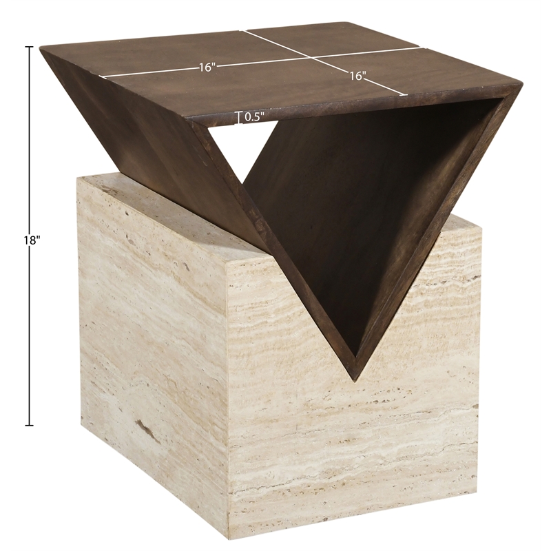 Meridian Furniture Opus Brown Travertine And Mango Wood End Table