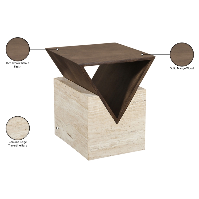 Meridian Furniture Opus Brown Travertine And Mango Wood End Table