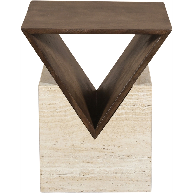 Meridian Furniture Opus Brown Travertine And Mango Wood End Table
