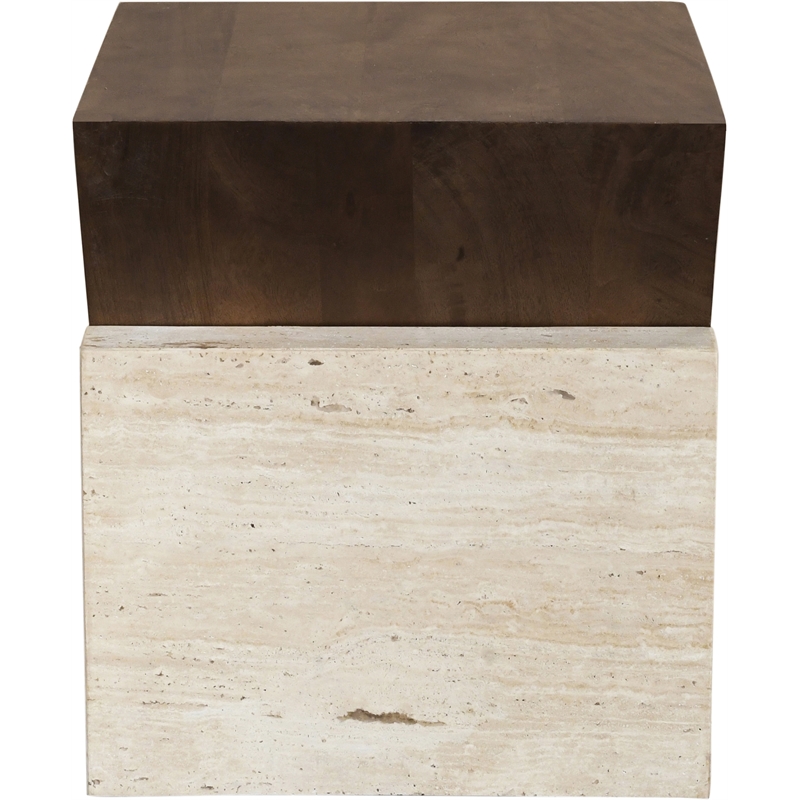 Meridian Furniture Opus Brown Travertine And Mango Wood End Table
