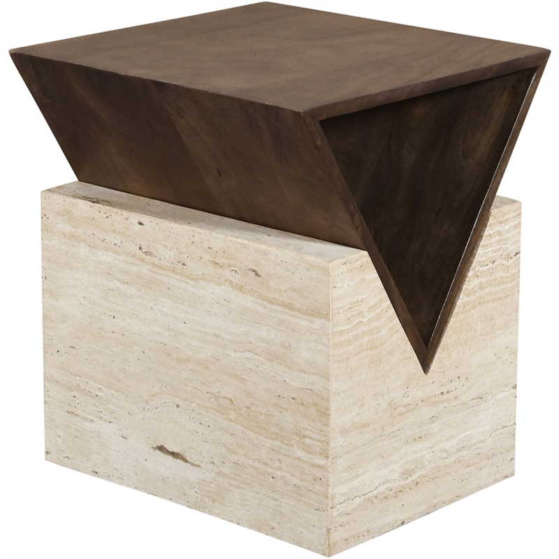 Meridian Furniture Opus Brown Travertine And Mango Wood End Table