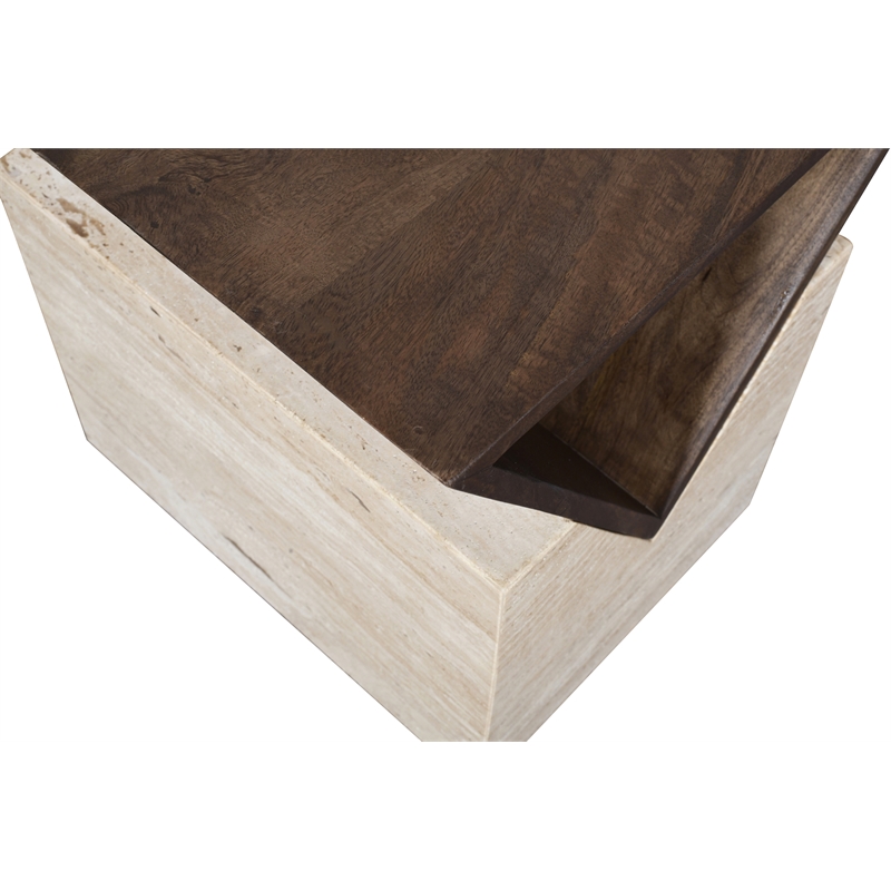 Meridian Furniture Opus Brown Travertine And Mango Wood End Table