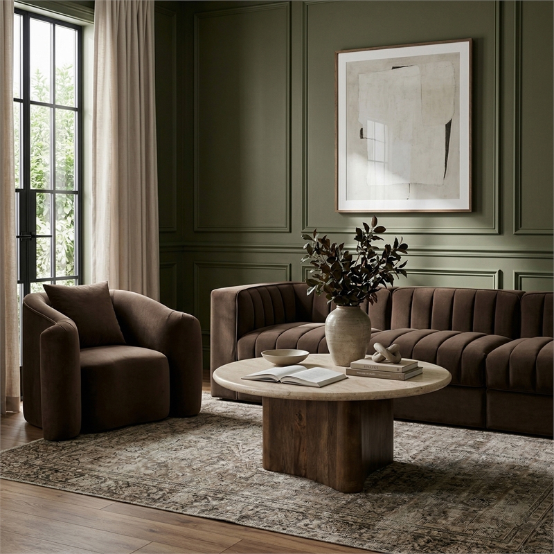 Meridian Furniture Pietra Brown Travertine And Mango Wood Coffee Table
