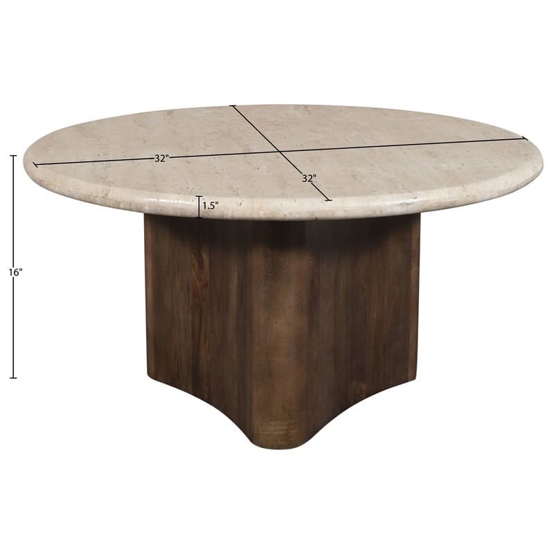 Meridian Furniture Pietra Brown Travertine And Mango Wood Coffee Table