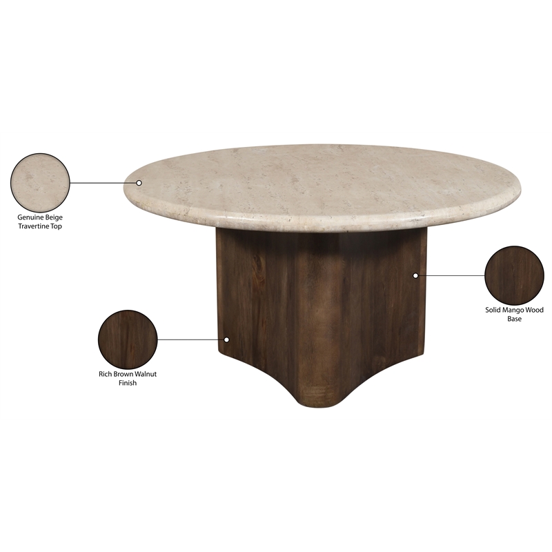 Meridian Furniture Pietra Brown Travertine And Mango Wood Coffee Table