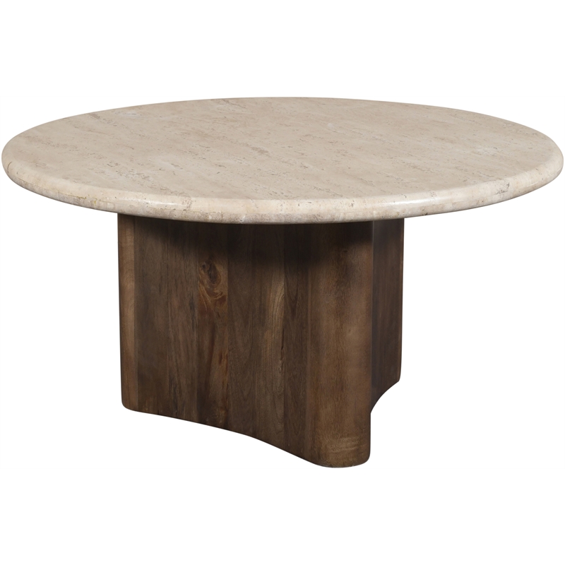 Meridian Furniture Pietra Brown Travertine And Mango Wood Coffee Table