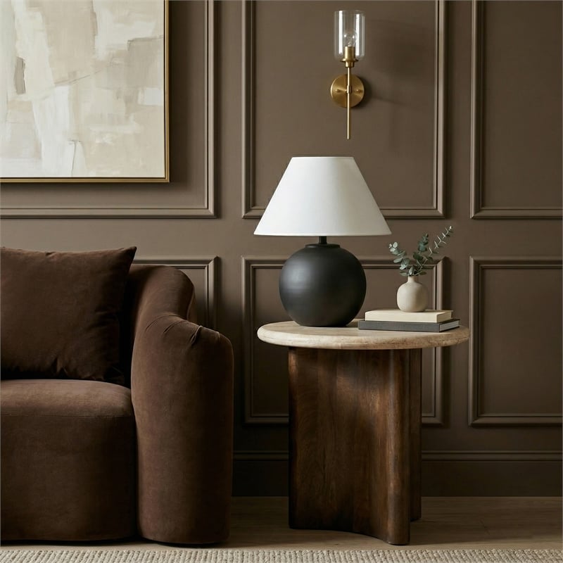 Meridian Furniture Pietra Brown Travertine And Mango Wood End Table