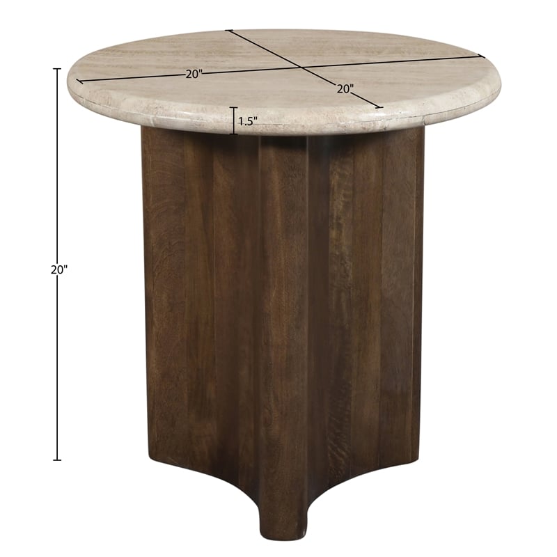 Meridian Furniture Pietra Brown Travertine And Mango Wood End Table
