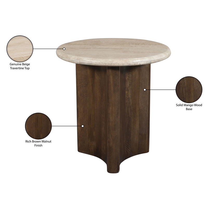 Meridian Furniture Pietra Brown Travertine And Mango Wood End Table