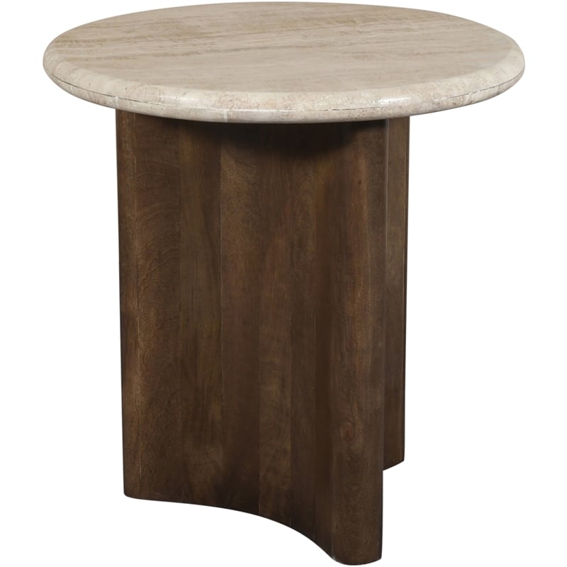 Meridian Furniture Pietra Brown Travertine And Mango Wood End Table