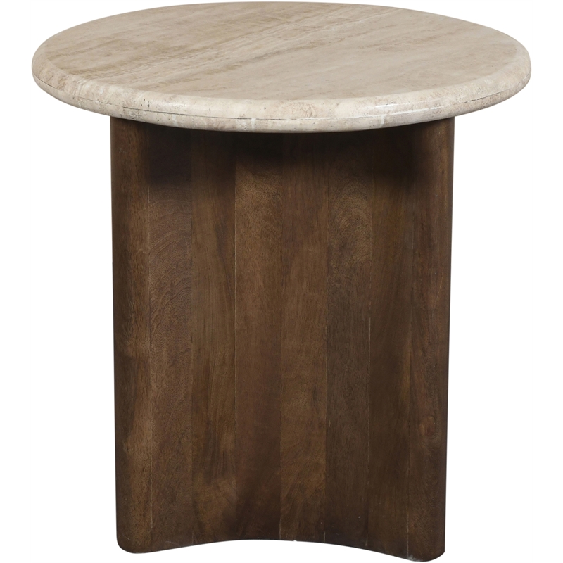 Meridian Furniture Pietra Brown Travertine And Mango Wood End Table