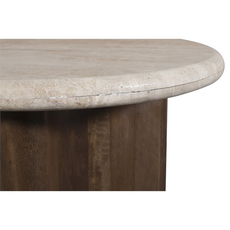 Meridian Furniture Pietra Brown Travertine And Mango Wood End Table