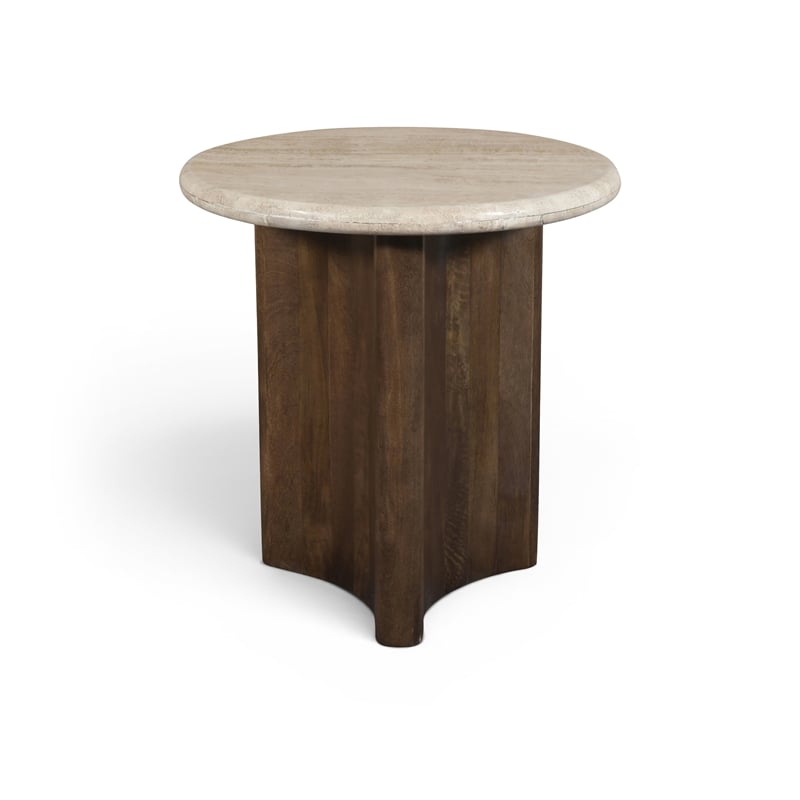 Meridian Furniture Pietra Brown Travertine And Mango Wood End Table