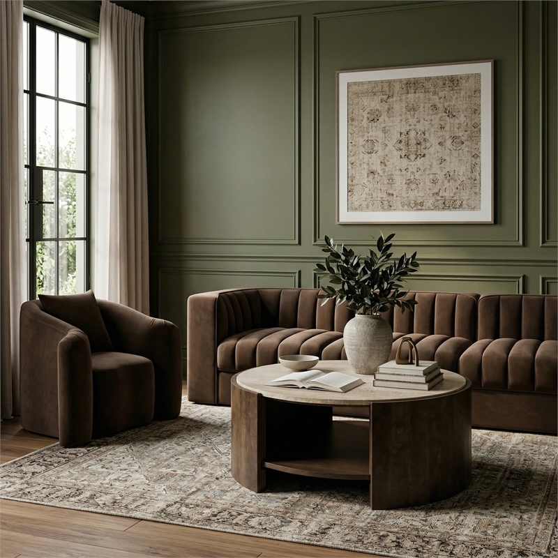Meridian Furniture Solstice Brown Travertine And Mango Wood Coffee Table