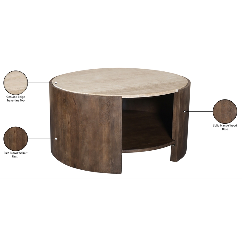 Meridian Furniture Solstice Brown Travertine And Mango Wood Coffee Table