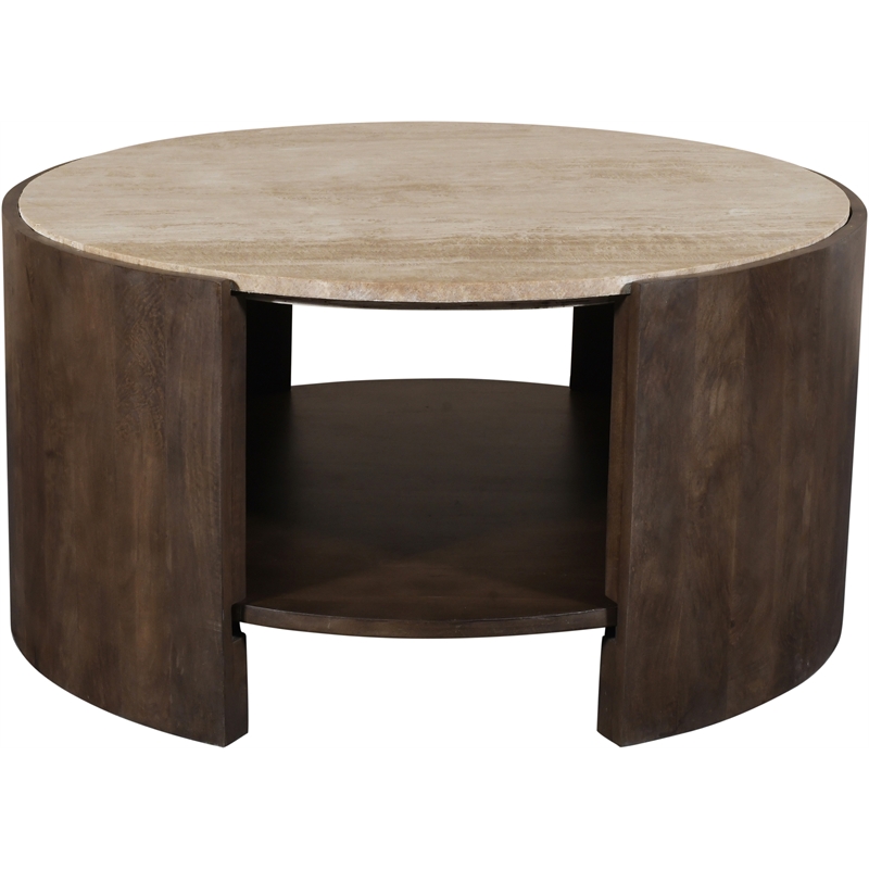 Meridian Furniture Solstice Brown Travertine And Mango Wood Coffee Table