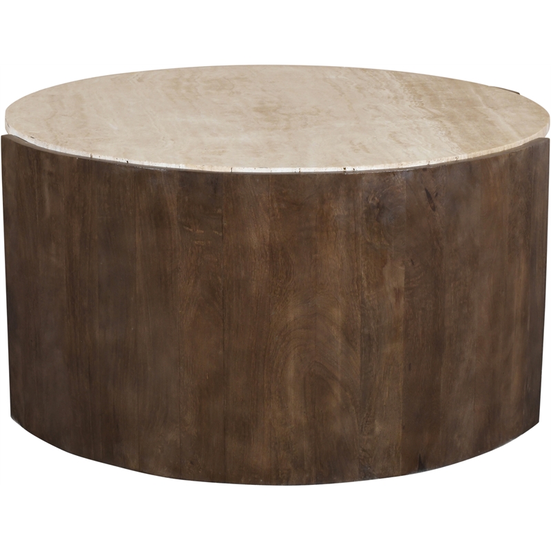 Meridian Furniture Solstice Brown Travertine And Mango Wood Coffee Table