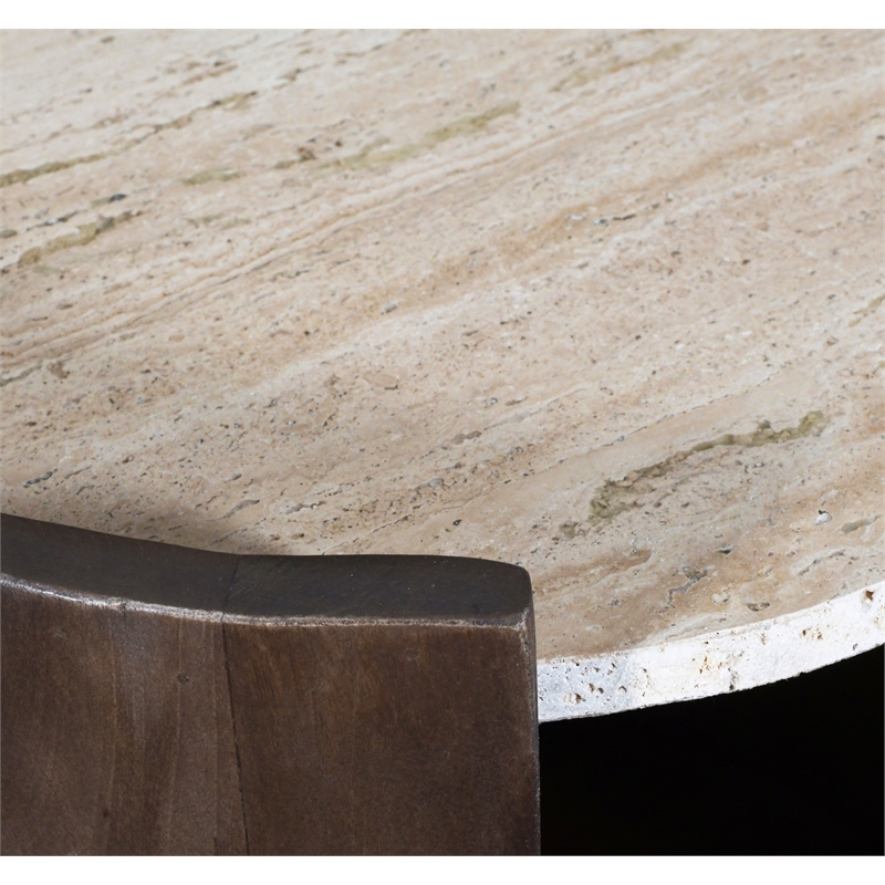 Meridian Furniture Solstice Brown Travertine And Mango Wood Coffee Table