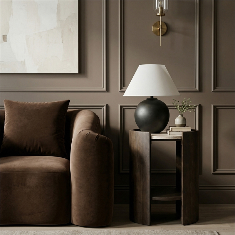 Meridian Furniture Solstice Brown Travertine And Mango Wood End Table