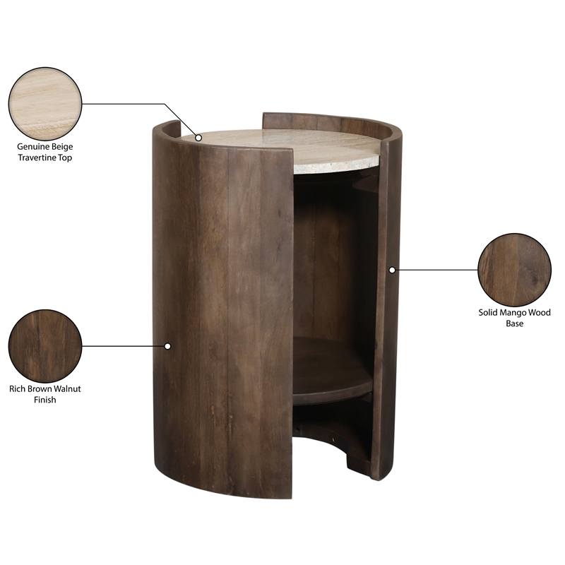 Meridian Furniture Solstice Brown Travertine And Mango Wood End Table