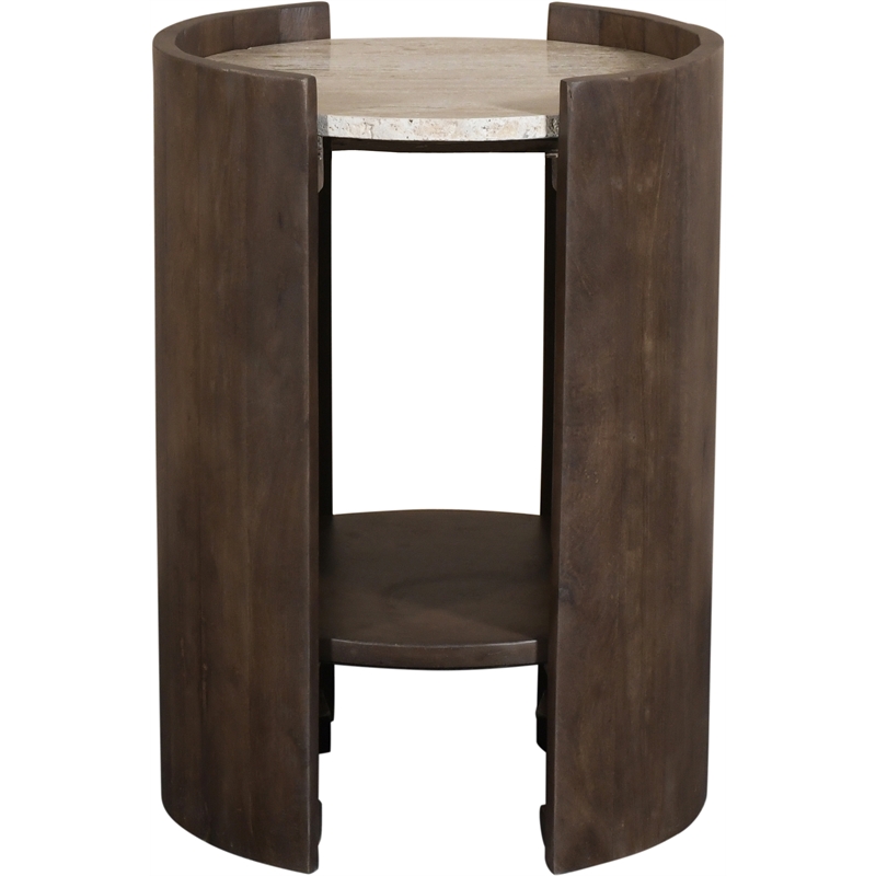 Meridian Furniture Solstice Brown Travertine And Mango Wood End Table