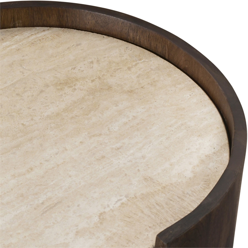 Meridian Furniture Solstice Brown Travertine And Mango Wood End Table