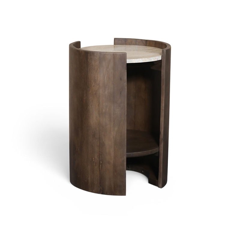 Meridian Furniture Solstice Brown Travertine And Mango Wood End Table