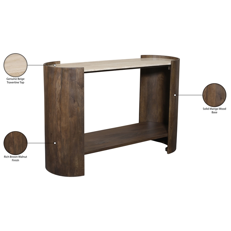Meridian Furniture Solstice Brown Travertine And Mango Wood Console Table