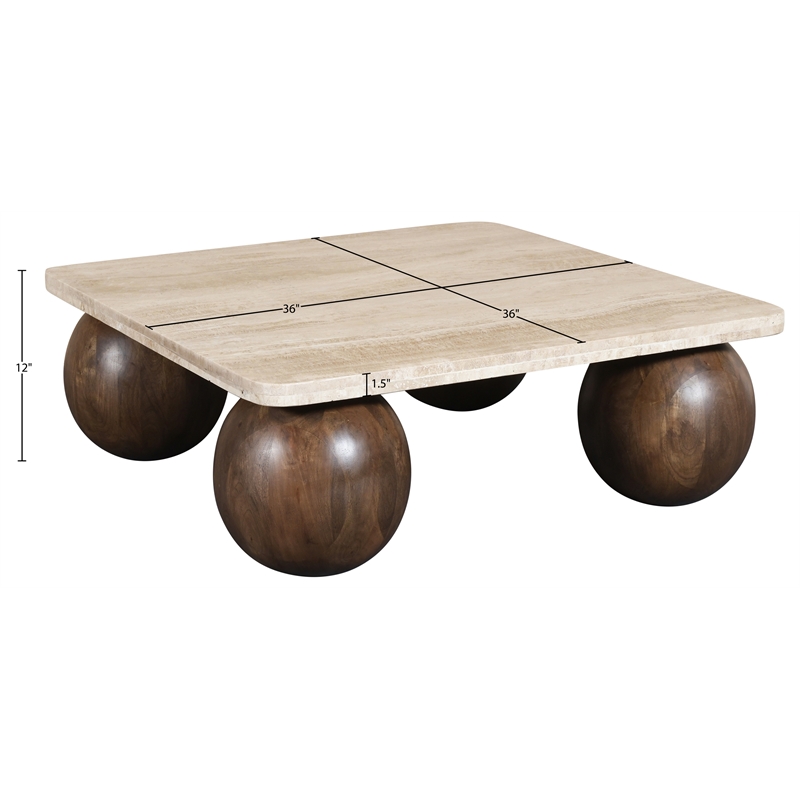 Meridian Furniture Strata Brown Travertine And Mango Wood Coffee Table