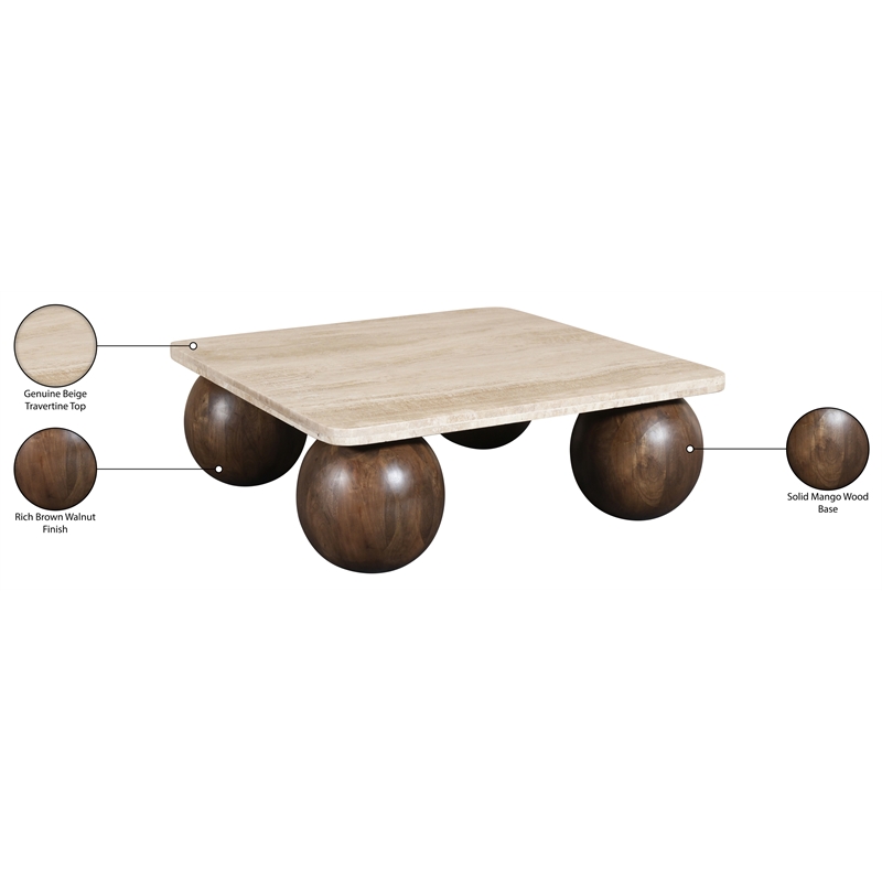 Meridian Furniture Strata Brown Travertine And Mango Wood Coffee Table