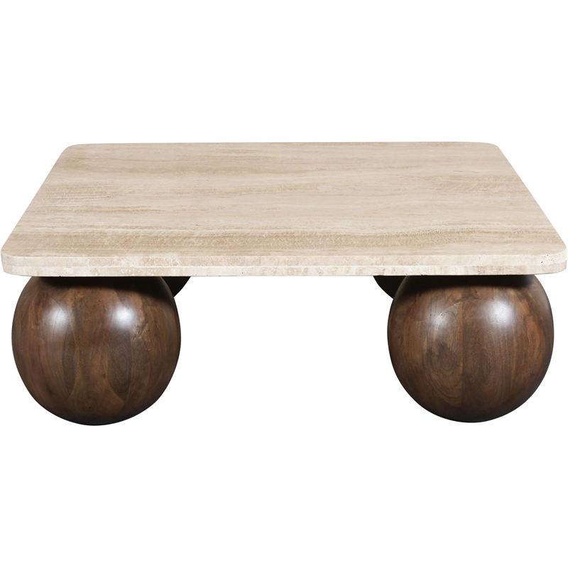 Meridian Furniture Strata Brown Travertine And Mango Wood Coffee Table