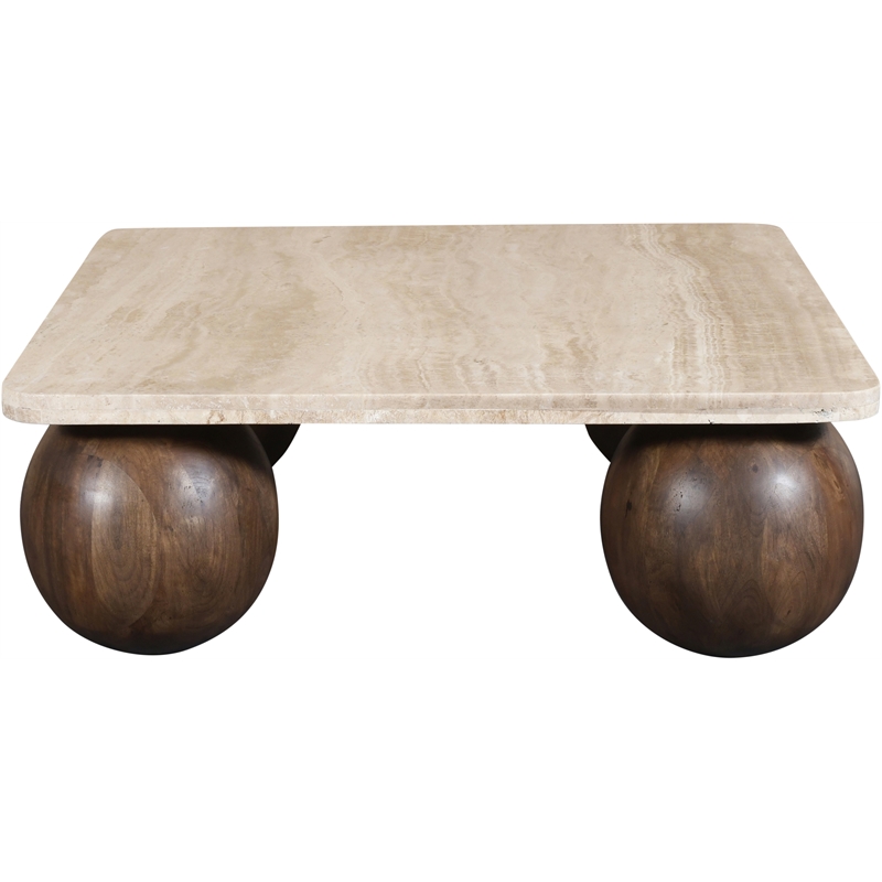 Meridian Furniture Strata Brown Travertine And Mango Wood Coffee Table