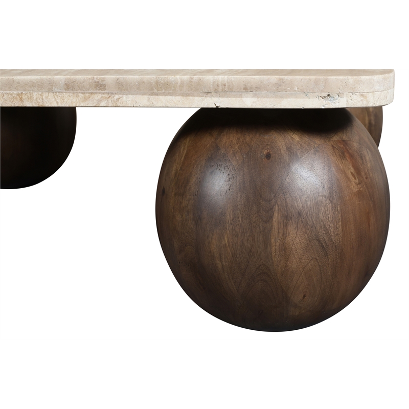 Meridian Furniture Strata Brown Travertine And Mango Wood Coffee Table