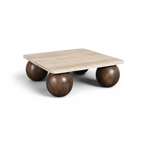 Meridian Furniture Strata Brown Travertine And Mango Wood Coffee Table