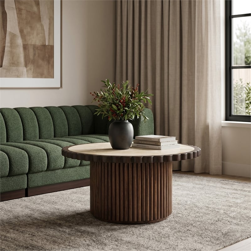 Meridian Furniture Elvira Beige / Brown Marble And Mango Wood Coffee Table