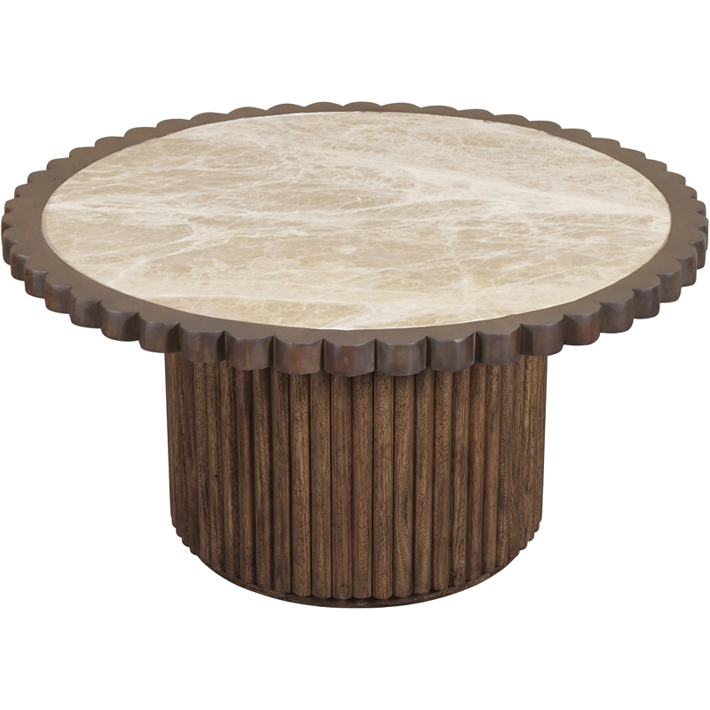 Meridian Furniture Elvira Beige / Brown Marble And Mango Wood Coffee Table