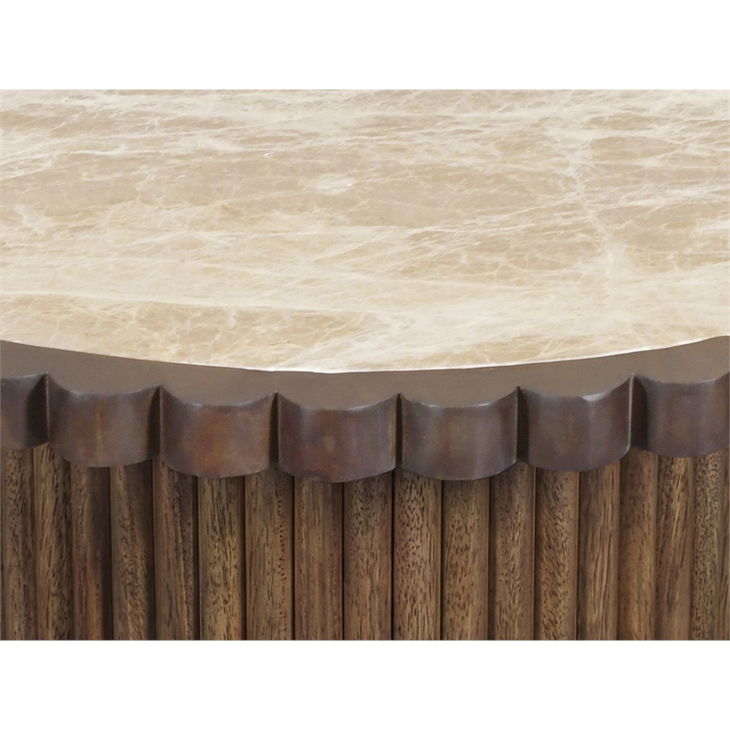 Meridian Furniture Elvira Beige / Brown Marble And Mango Wood Coffee Table